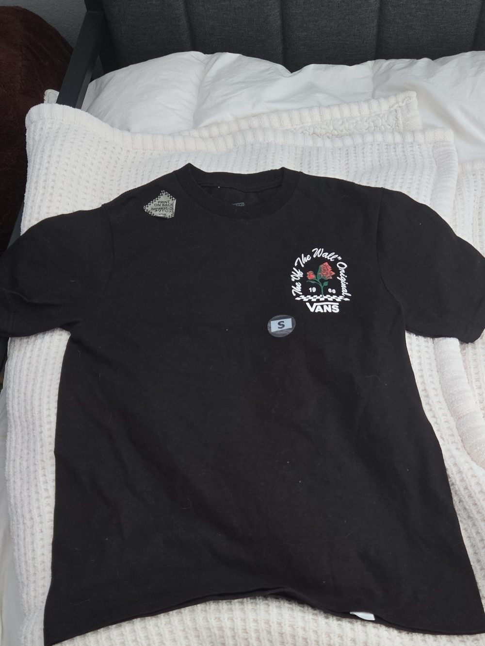 Vans Black Short Sleeve Tee with Rose Chest Graphic